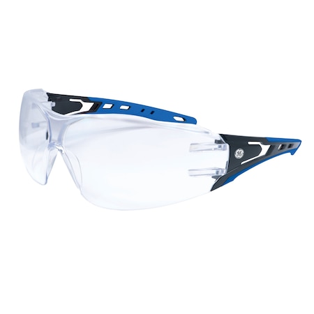 Safety Glasses, Black/Blue Frame, Clear Antifog Lens